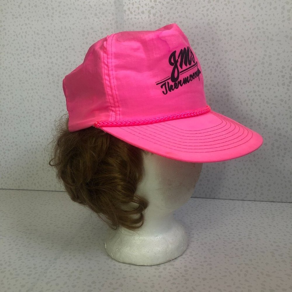 Vintage 90s Neon Pink Highlighter JMS Thermocouples Nylon Strapback Ball Cap Hat